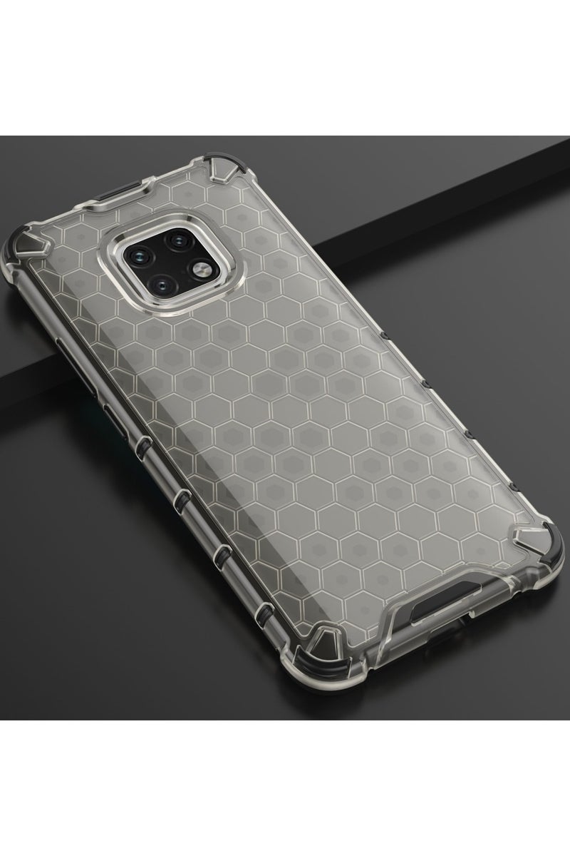 جراب حماية بتصميم خلية النحل، مقاوم للصدمات مع حماية للكاميرا متوافق مع Huawei Mate 20 Pro (رمادي& اسود) - Image 2