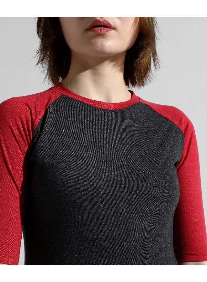 Campus Sutra Women's Red Colourblocked Regular Fit Top