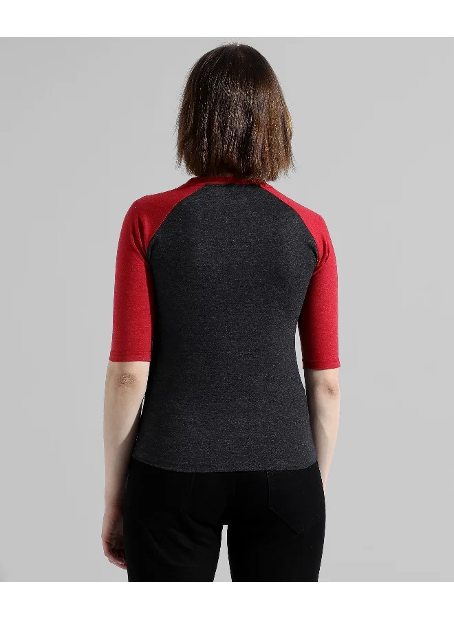 Campus Sutra Women's Red Colourblocked Regular Fit Top
