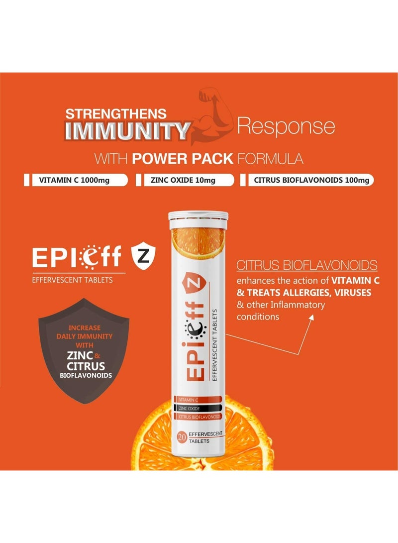 Ethiglo Epieff-Z Vitamin-C,Zinc And Citrus Bioflavonoids-Immunity Booster Supplements : 20 Effervescent Tablets : Pack Of 04 - Image 2
