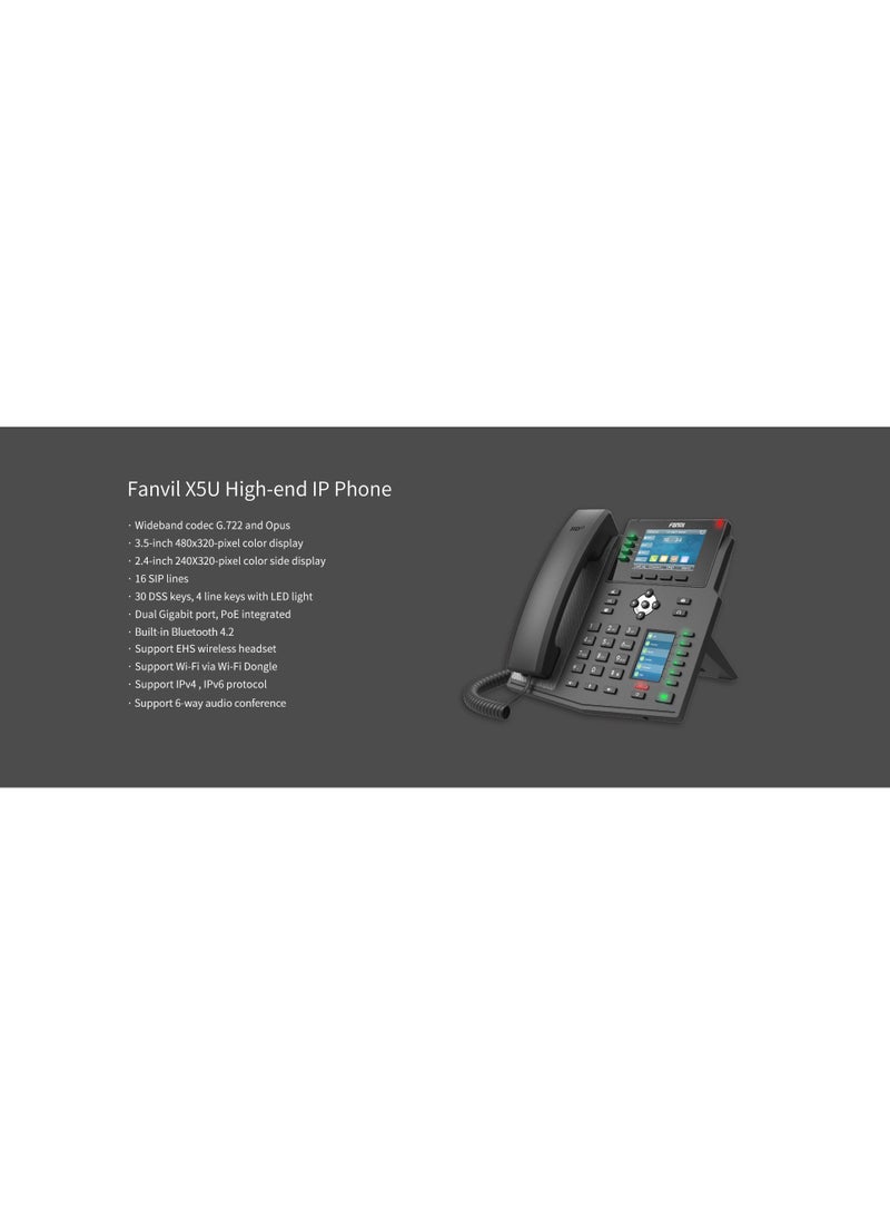 فانفيل Fanvil-X5U High-end IP Phone,  3.5-inch main color screen and 2.4-inch extended screen, HD voice, gigabit Ethernet, 16 SIP lines, PoE, Built-in Bluetooth, 6-way audio conference - Image 3