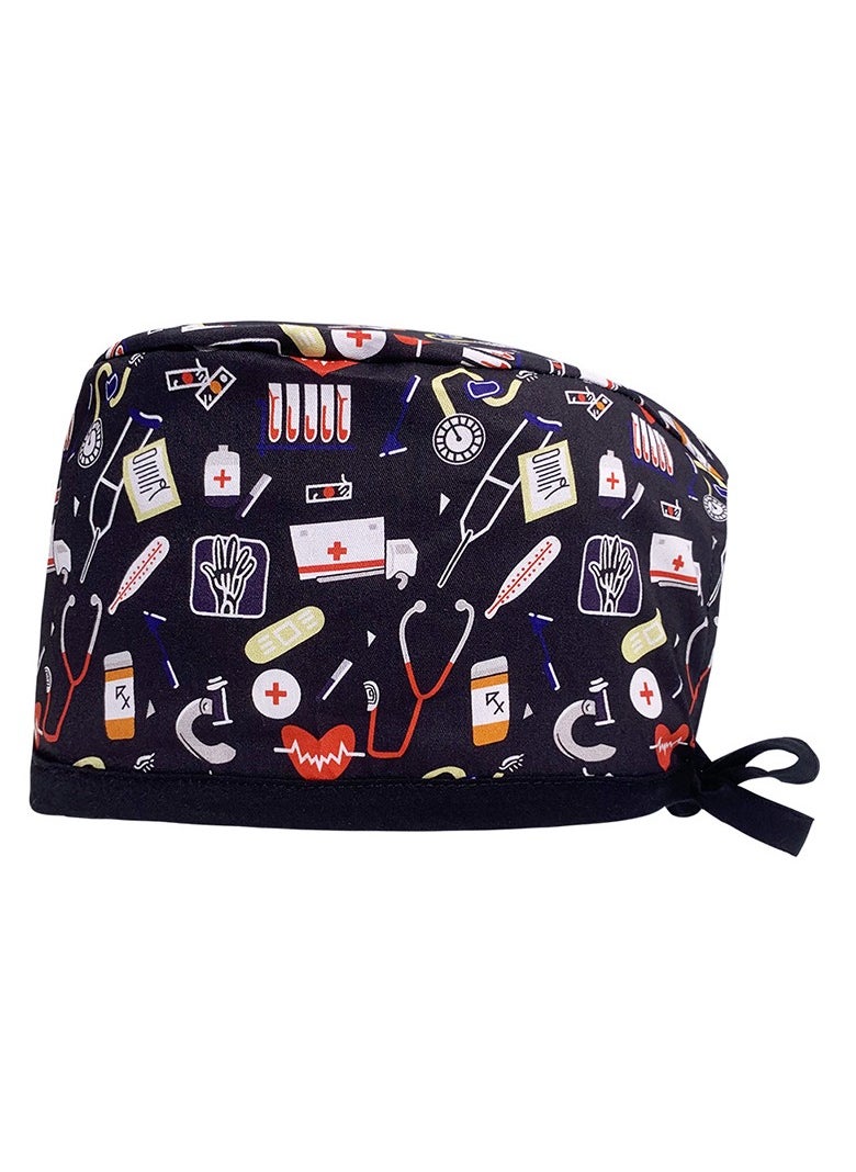 KUYING Cotton Printed Surgical Cap Strap Adjustable Medical Work Cap 