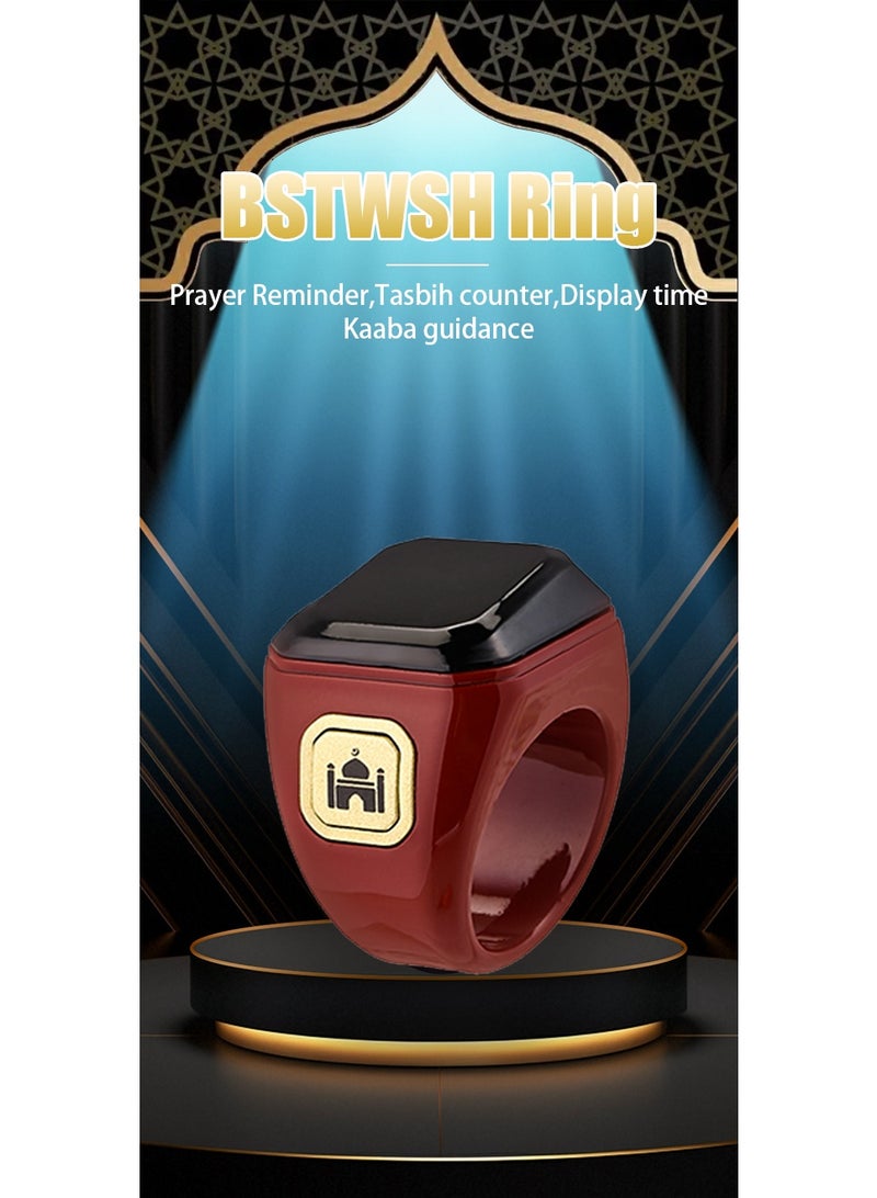 بستوش خاتم صلاة ذكي متعدد الوظائف مقاس 22 مم، خاتم محظوظ، عداد تسبيح، منبه أذان، دليل اتجاه الصلاة، خاتم ساعة رقمية، خاتم خرز تسبيح، مسبحة إلكترونية، خاتم استغفار - Image 1