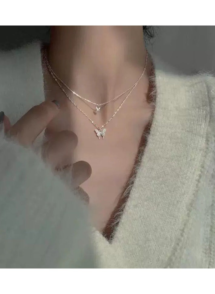 Goolsky Double-Layer Butterfly Necklace with Sparkling Zircons – Korean Minimalist Collarbone Chain for Women  - Image 2