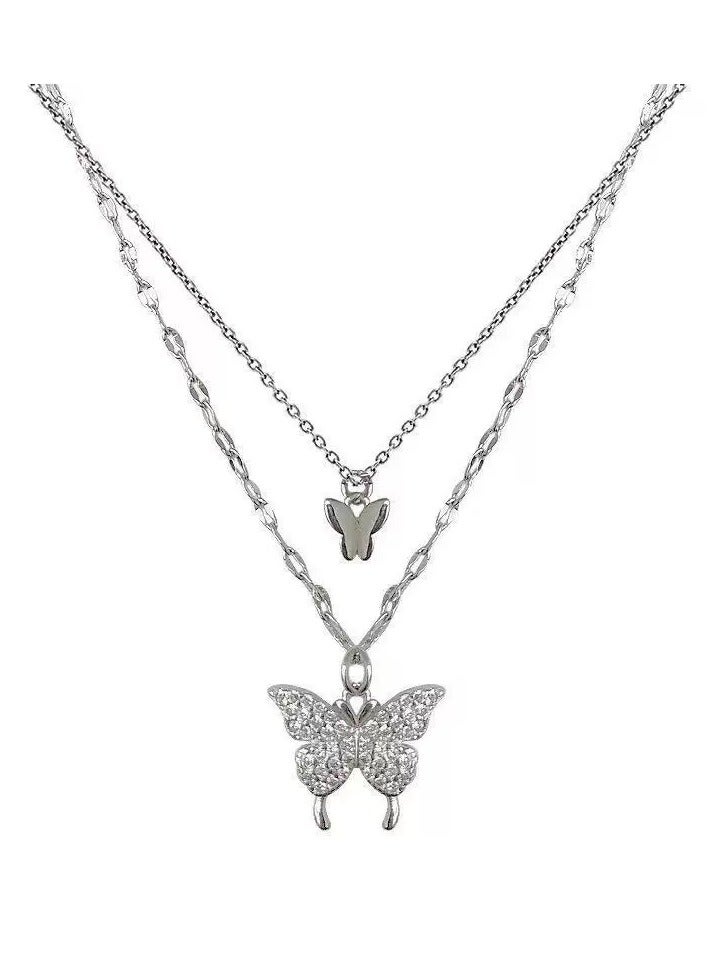 Goolsky Double-Layer Butterfly Necklace with Sparkling Zircons – Korean Minimalist Collarbone Chain for Women  - Image 3