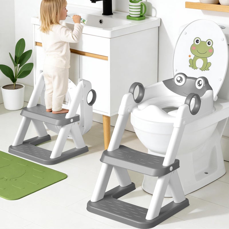 COOSEYA Frog Toilet Seat, Potty Training Toilet Seat for Toddler, Upgrade Potty Training 2 in 1 Toddler Toilet Seat for Boys Girls,Waterproof Soft Mat Non-slip Step Stool - Image 1