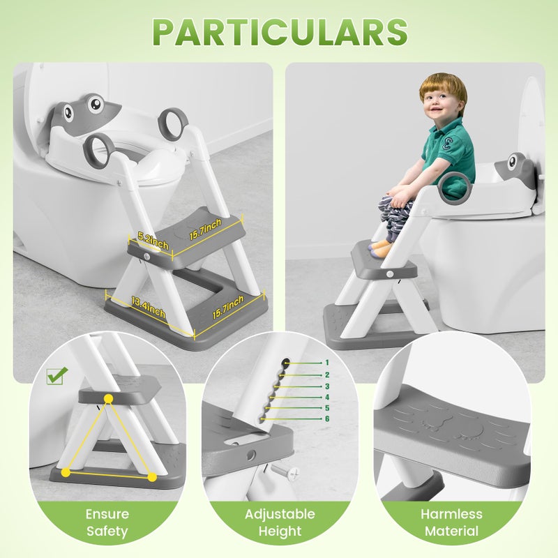 COOSEYA Frog Toilet Seat, Potty Training Toilet Seat for Toddler, Upgrade Potty Training 2 in 1 Toddler Toilet Seat for Boys Girls,Waterproof Soft Mat Non-slip Step Stool - Image 2