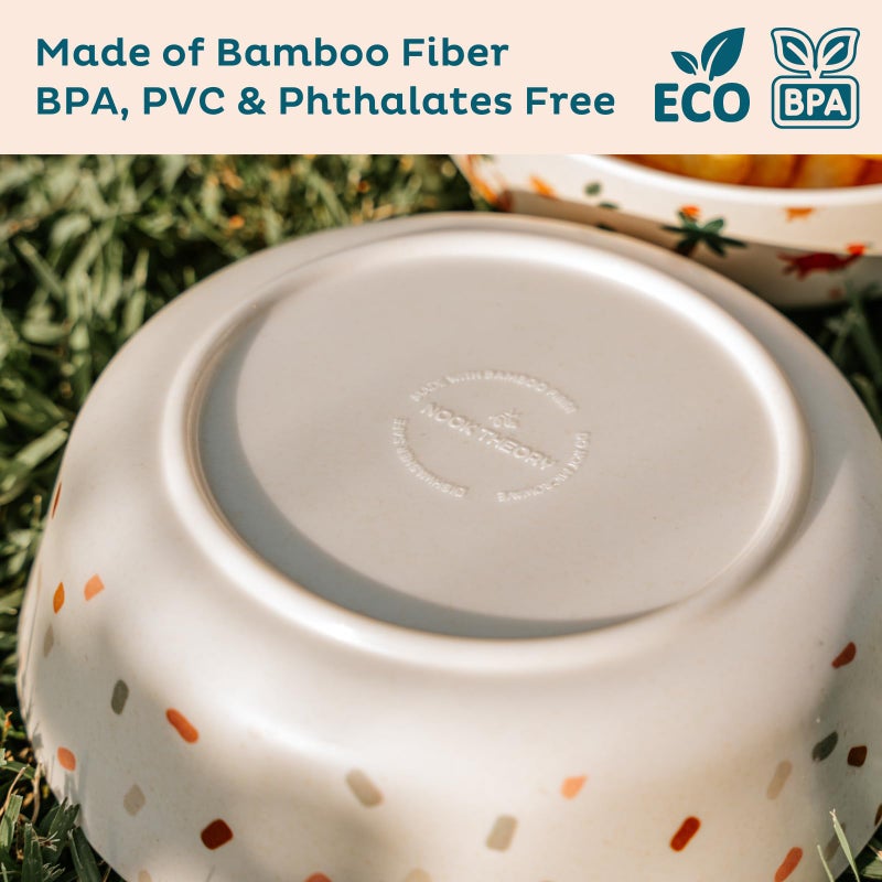 Nook Theory 4 Pack Bamboo Bowls - 18 Oz Reusable Toddler and Kids Bowl, Dishwasher Safe - Not Microwavable Bamboo Dishes (Celebration) - Image 3