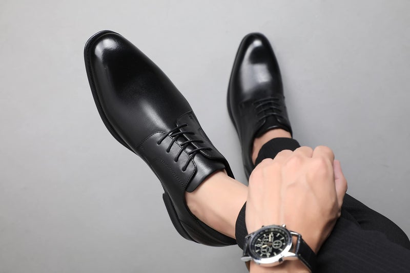 DECARSDZ Mens Classic Modern Formal Oxford Lace Up Derby Dress Shoes Black Use for Business Wedding Formal Dinners Church Services Theatre Performances - Image 2