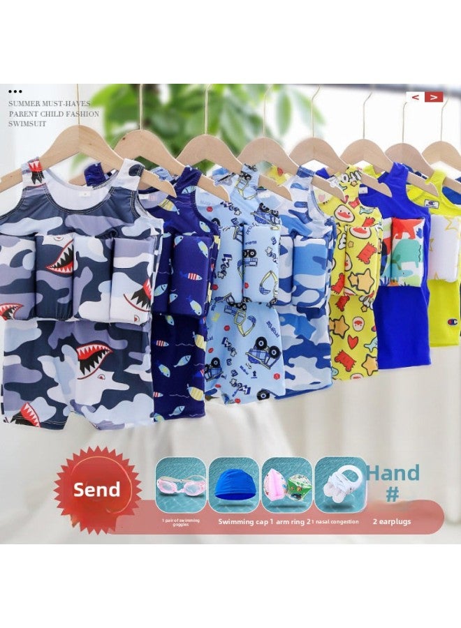 Loquat Children's Buoyancy Swimsuit Boys And Girls Baby Children's One-piece Swimsuit Summer Swimming Equipment Suit Boys-Color:Bear Paw Style + Luxury Seven-piece Set- - Image 2