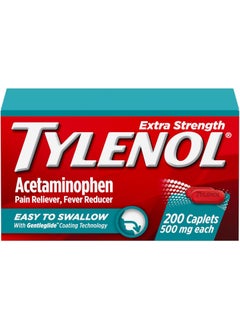 TYLENOL Tylenol Extra Strength Easy to Swallow Acetaminophen, Pain Reliever & Fever Reducer Coated Caplets for Adults with Gentleglide Technology, 500 mg Extra Strength Acetaminophen, 200 ct 