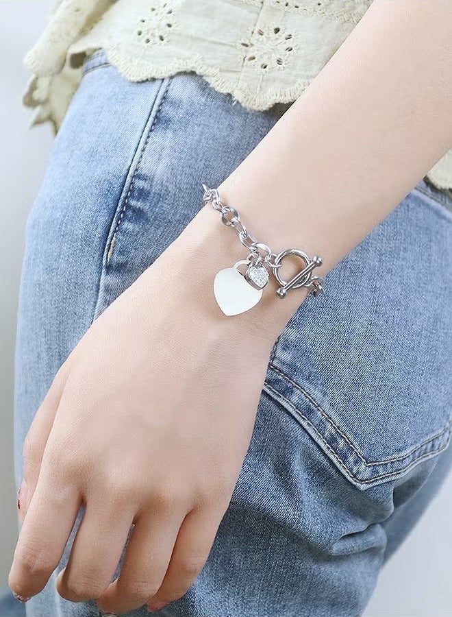 أساور الحب للنساء من الفولاذ المقاوم للصدأ، سلسلة لطيفة وساحرة، هدايا مجوهرات للنساء، زوجته، أمه، بناته، ابنته، عيد ميلاده، عيد الحب، طول 18 سم، فضي - Image 5