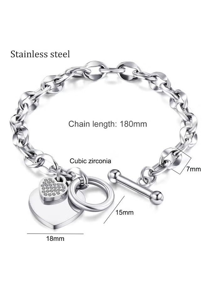 أساور الحب للنساء من الفولاذ المقاوم للصدأ، سلسلة لطيفة وساحرة، هدايا مجوهرات للنساء، زوجته، أمه، بناته، ابنته، عيد ميلاده، عيد الحب، طول 18 سم، فضي - Image 2