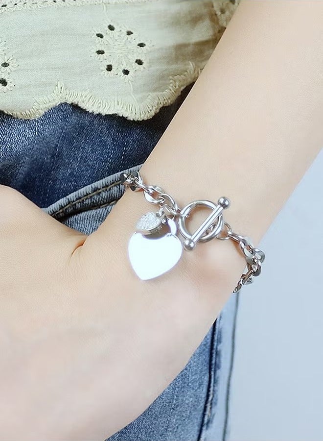 أساور الحب للنساء من الفولاذ المقاوم للصدأ، سلسلة لطيفة وساحرة، هدايا مجوهرات للنساء، زوجته، أمه، بناته، ابنته، عيد ميلاده، عيد الحب، طول 18 سم، فضي - Image 4