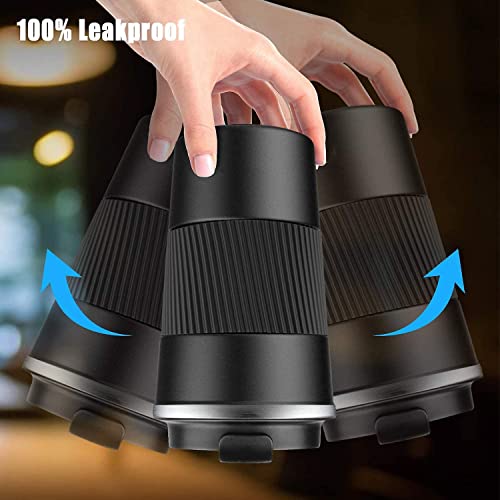 Wosta Travel Mug, Insulated Coffee Cup with Leakproof Lid,Vacuum Insulation Stainless Steel Reusable for Hot Cold Coffee, Non-Slip Protective Cover, (Black, 510 Ml & Cleaning Brush) - Image 2