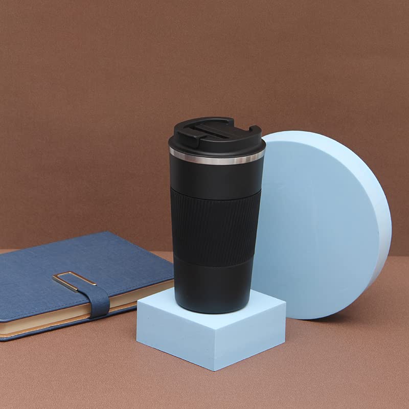 Wosta Travel Mug, Insulated Coffee Cup with Leakproof Lid,Vacuum Insulation Stainless Steel Reusable for Hot Cold Coffee, Non-Slip Protective Cover, (Black, 510 Ml & Cleaning Brush) - Image 5
