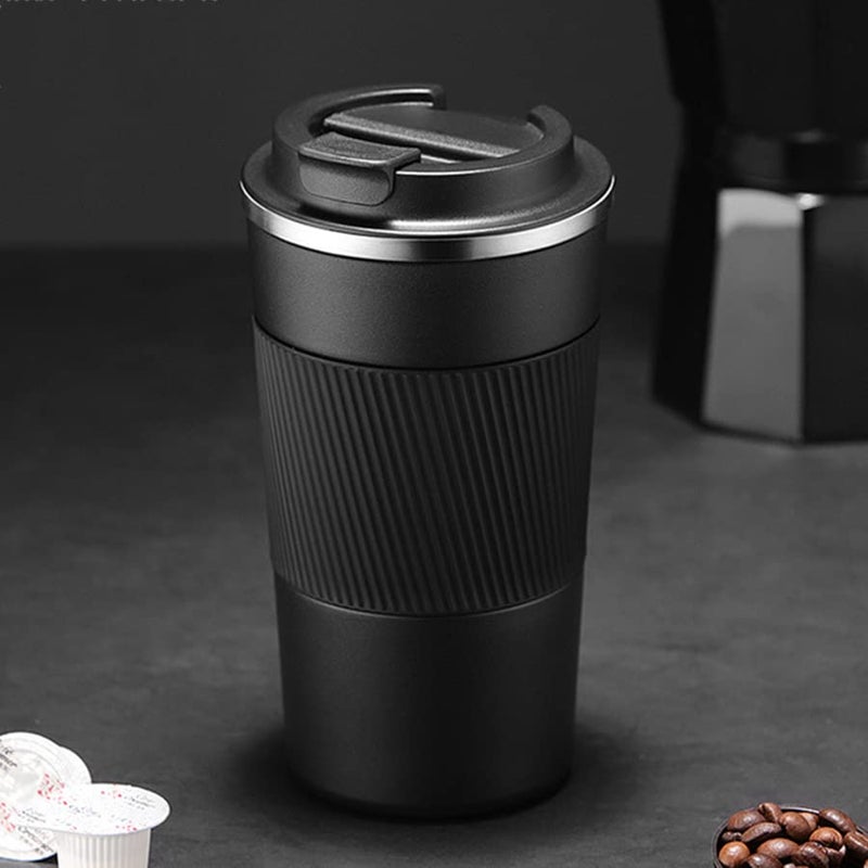 Wosta Travel Mug, Insulated Coffee Cup with Leakproof Lid,Vacuum Insulation Stainless Steel Reusable for Hot Cold Coffee, Non-Slip Protective Cover, (Black, 510 Ml & Cleaning Brush) - Image 4