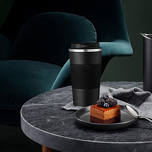 Wosta Travel Mug, Insulated Coffee Cup with Leakproof Lid,Vacuum Insulation Stainless Steel Reusable for Hot Cold Coffee, Non-Slip Protective Cover, (Black, 510 Ml & Cleaning Brush) - Image 3