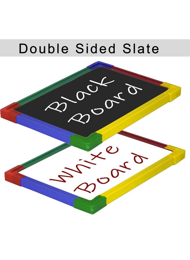 DAHSHA 2 in 1 Double Sided Slate White & Green Slate for Kids Double Side Slate Board with Colorful Aluminum Frame with Chalk (34 * 24 cm) - Image 5