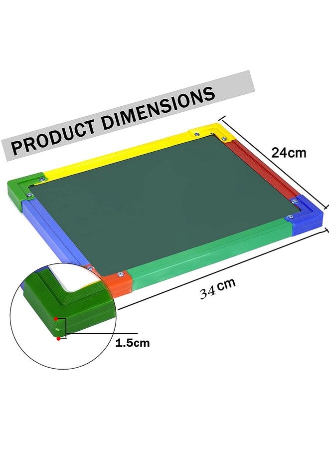 DAHSHA 2 in 1 Double Sided Slate White & Green Slate for Kids Double Side Slate Board with Colorful Aluminum Frame with Chalk (34 * 24 cm) - Image 2