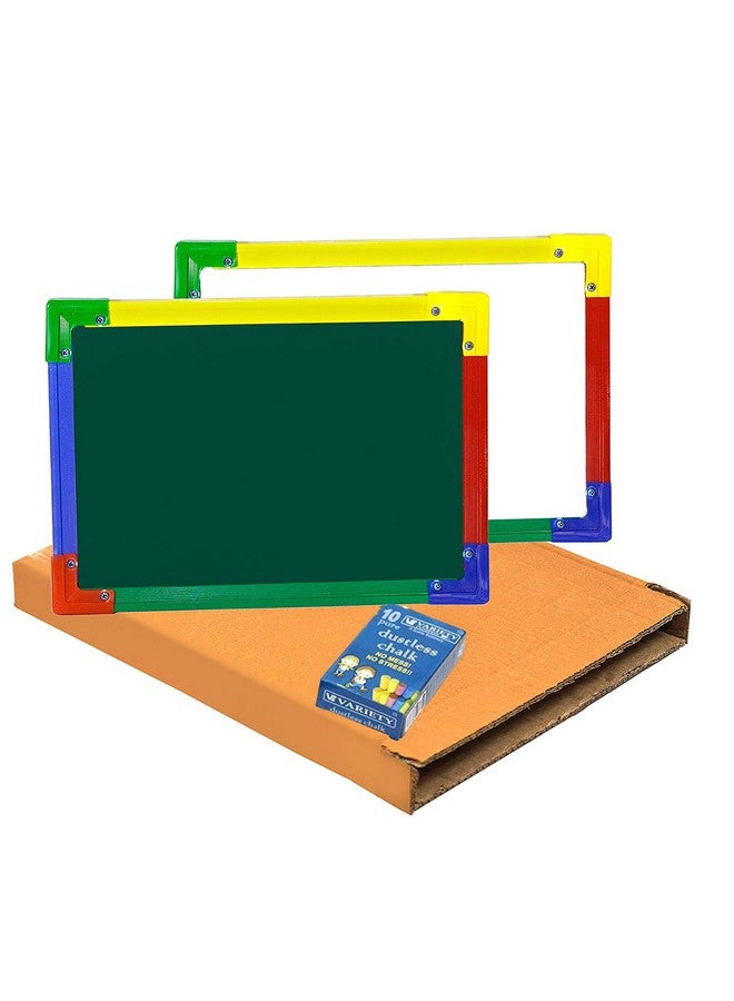 DAHSHA 2 in 1 Double Sided Slate White & Green Slate for Kids Double Side Slate Board with Colorful Aluminum Frame with Chalk (34 * 24 cm) - Image 1