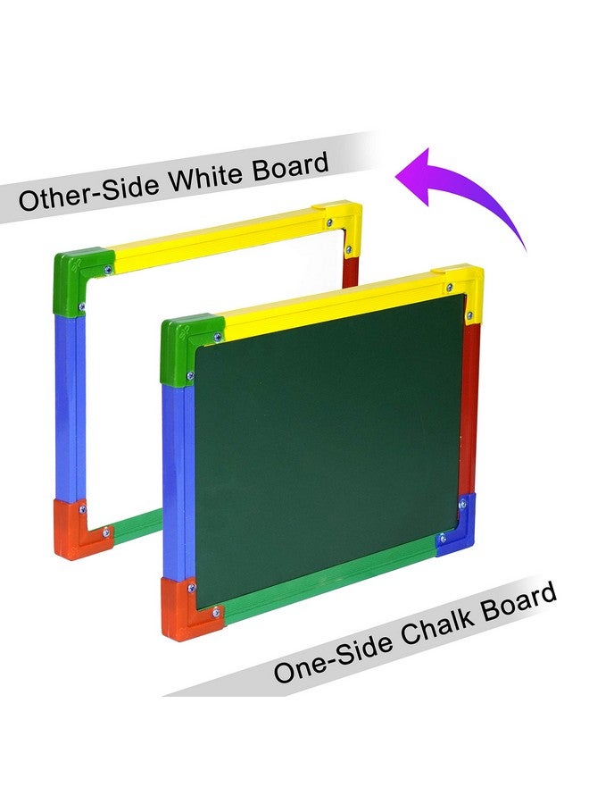 DAHSHA 2 in 1 Double Sided Slate White & Green Slate for Kids Double Side Slate Board with Colorful Aluminum Frame with Chalk (34 * 24 cm) - Image 4