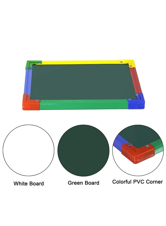 DAHSHA 2 in 1 Double Sided Slate White & Green Slate for Kids Double Side Slate Board with Colorful Aluminum Frame with Chalk (34 * 24 cm) - Image 3