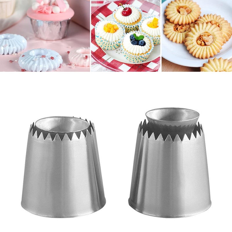 Suuker Large Piping Tips Set Sultan Ring Baking Mold Icing Nozzle Stainless Steel Icing Piping Nozzles Cake Decorating Supplies for Kitchen Gift2 Pieces Silver