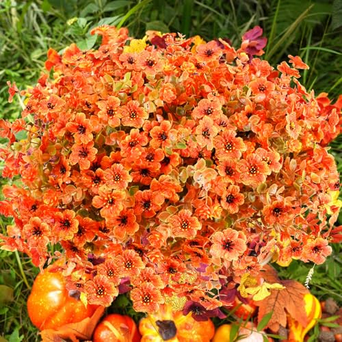 trytuny Artificial Flowers for Outdoor14PCS Fall Decor Orange Autumn Realistic Faux Plants UV Resistant Fake Fake Plastic Flowers for Outside Indoor Porch Patio Window Box Planter Home - Image 1