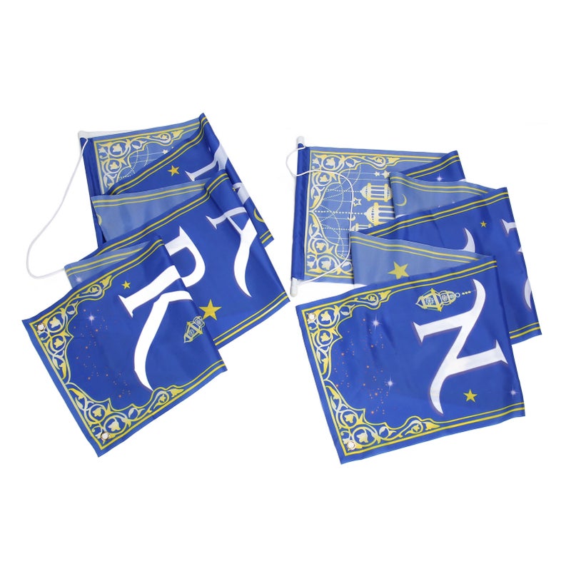 2pcs Eid Mubarak Porch Sign Waterproof Blue Background 100D Polyester Ramadan Mubarak Hanging Banner for Indoor Outdoor - Image 1