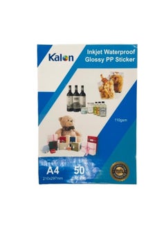 Kalon A4-110Gsm inkjet waterproof Glossy pp sticker 50 sheets For Self Adhesive Shipping Labels Photo Paper,  - Image 1