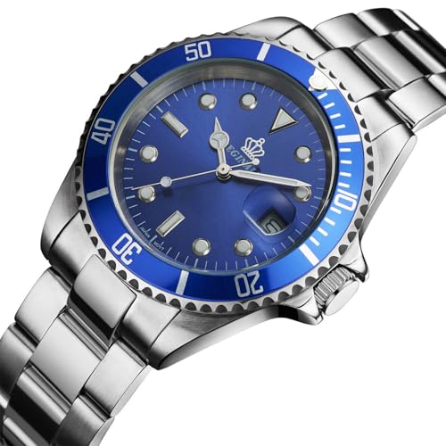 FANMIS Blue Dial Rotatable Bezel Sapphire Luminous Hand Quartz Mens Silver Stainless Steel Watches - Image 2