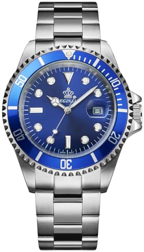 FANMIS Blue Dial Rotatable Bezel Sapphire Luminous Hand Quartz Mens Silver Stainless Steel Watches - Image 1
