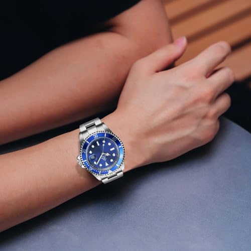 FANMIS Blue Dial Rotatable Bezel Sapphire Luminous Hand Quartz Mens Silver Stainless Steel Watches - Image 4