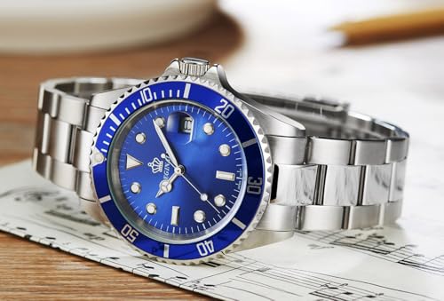 FANMIS Blue Dial Rotatable Bezel Sapphire Luminous Hand Quartz Mens Silver Stainless Steel Watches - Image 5