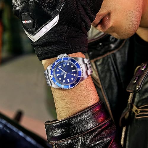 FANMIS Blue Dial Rotatable Bezel Sapphire Luminous Hand Quartz Mens Silver Stainless Steel Watches - Image 3