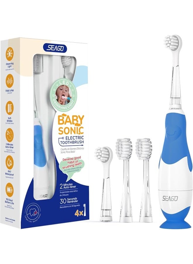 SEAGO Toddler Electric Toothbrushes for Baby Ages 0-3 Years, Baby Toothbrush with Smart Timer and Suction Base, 4 Replacement Brush Heads SG-513(Pink-C) (navy) - Image 1
