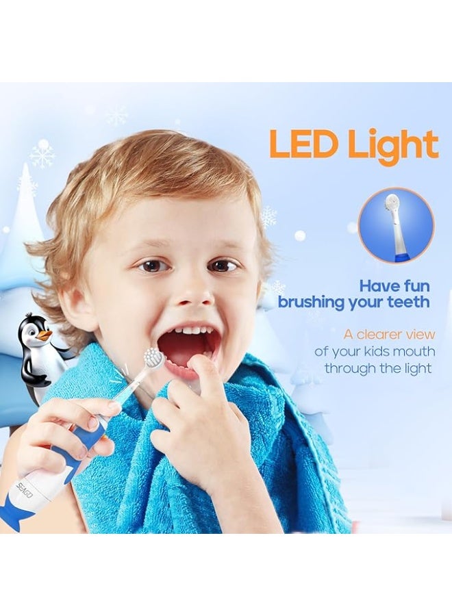 SEAGO Toddler Electric Toothbrushes for Baby Ages 0-3 Years, Baby Toothbrush with Smart Timer and Suction Base, 4 Replacement Brush Heads SG-513(Pink-C) (navy) - Image 2