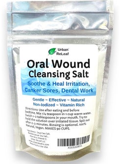 Urban ReLeaf Urban ReLeaf Oral Wound Cleansing Salt 6 oz Bag! Makes 90 Cups of Solution. Soothe, Heal Irritation, Dental Work. 100% Natural, Braces, Mouth, Gum, Canker Sores, Dentures. Made in USA Fresh! 