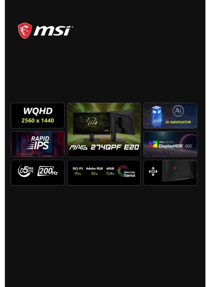 إم اس أي MAG 274QPF E20 | 27-inch 2560 x 1440 (QHD) Gaming Monitor | 200Hz | Adaptive-Synch, HDMI, DisplayPort | VESA Mountable, Tilt, Height Adjustable | Black | 9S6-3CF69T-001 - Image 5