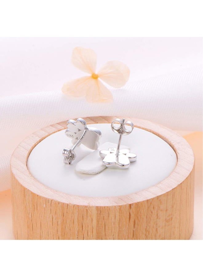 Ladytree S925 Sterling Silver Jewelry Puppy Dog Cat Pet Paw Print White Simulated Opal Stud Earrings, Metal, Created Opal - Image 4