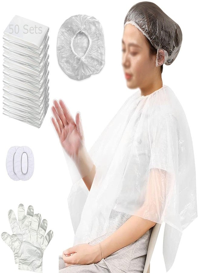 XDONEF 50 Pack Disposable Hair Dye Cape Waterproof Hair Color Cutting Cape Short Comb Out Beauty Salon Cape for Clients Hair Stylist Bleach Shampoo 39.3in with Caps Ear Covers Gloves - Image 1