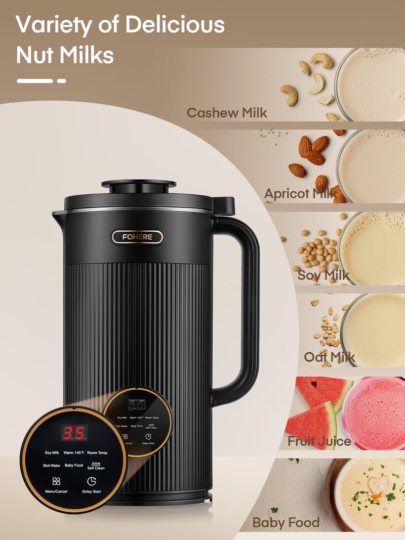 FOHERE FOHERE 35oz 6 In 1 Nut Milk Maker, 1000ml 800W Automatic Cow Milk Maker Machines Plant-Based Milk, Soy, Oat, Juice, Baby Food, With 12H Timer/Self-Clean/Keep Warm/Boil  - Image 3