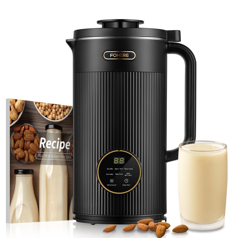 FOHERE FOHERE 35oz 6 In 1 Nut Milk Maker, 1000ml 800W Automatic Cow Milk Maker Machines Plant-Based Milk, Soy, Oat, Juice, Baby Food, With 12H Timer/Self-Clean/Keep Warm/Boil  - Image 1