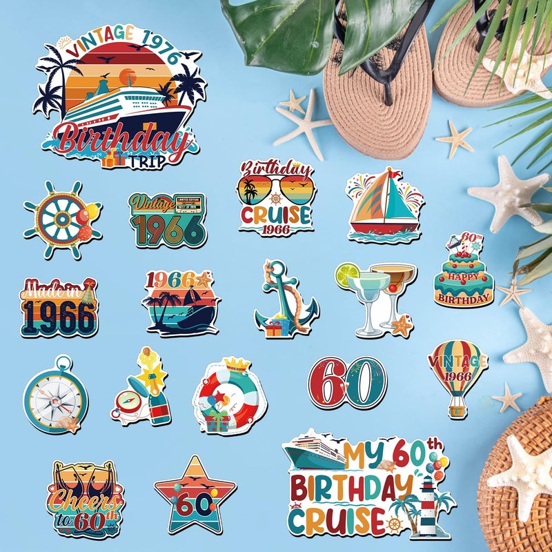 Wxiben 60th Birthday Cruise Door Magnets - Wxiben 18 Pcs Vintage 1966 Cruise Door Decorations Magnetic 60th Year Old Birthday Cruise Ship Door Decorations Magnets Sticker Decal for Carnival Cabin Party Decor - Image 4