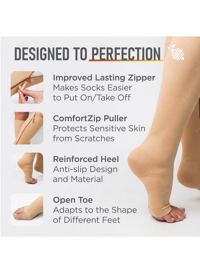 Lemon Hero Lemon Hero Zipper Compression Socks for Women and Men, Open Toe 15-20 mmHg Compression Stockings with Zip Guard, Supports Circulation and Leg Comfort, Designed for Swelling Relief - Large, Beige - Image 3