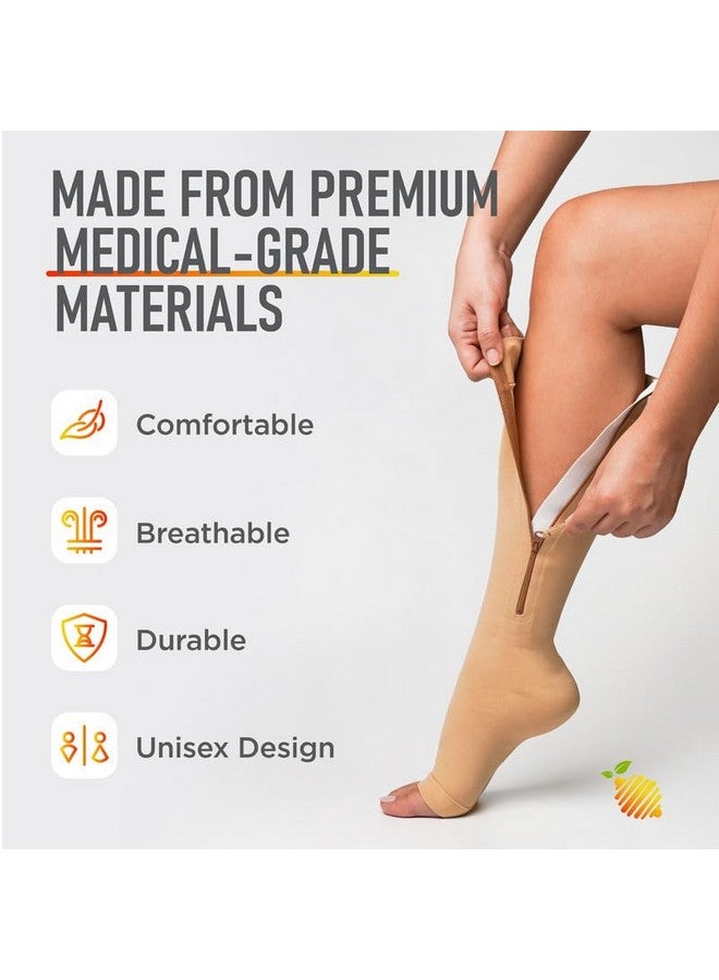 Lemon Hero Lemon Hero Zipper Compression Socks for Women and Men, Open Toe 15-20 mmHg Compression Stockings with Zip Guard, Supports Circulation and Leg Comfort, Designed for Swelling Relief - Large, Beige - Image 2