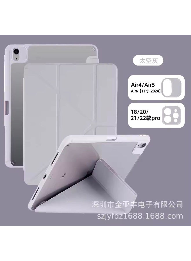 Cat - Cot غطاء ذكي CAT-COT لجهاز iPad Air 11 (2024) / Air 4 / Air 5 / Air 6 / Air 7) – غطاء قابل للطي من TPU+PC مع إغلاق مغناطيسي، فتحات بطاقات وميزة الاستيقاظ/النوم التلقائي، 8 طيات (رمادي) - Image 1