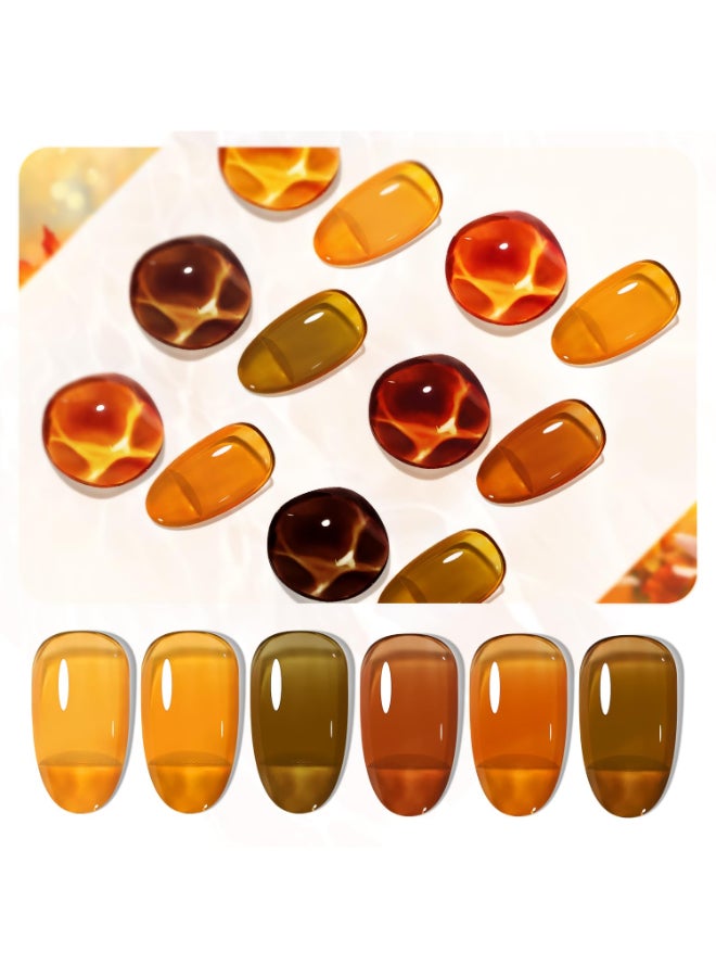 JODSONE 6 Colors Gel Nail Polish Set Fall Collection Jelly Effect Soak Off Need U V LED Gel Polish Set Autumn Mauve Brown RedSalonQuality DlY Home Manicure - Image 2