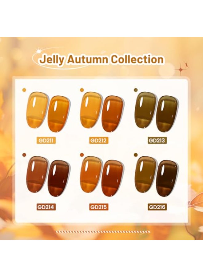 JODSONE 6 Colors Gel Nail Polish Set Fall Collection Jelly Effect Soak Off Need U V LED Gel Polish Set Autumn Mauve Brown RedSalonQuality DlY Home Manicure - Image 3